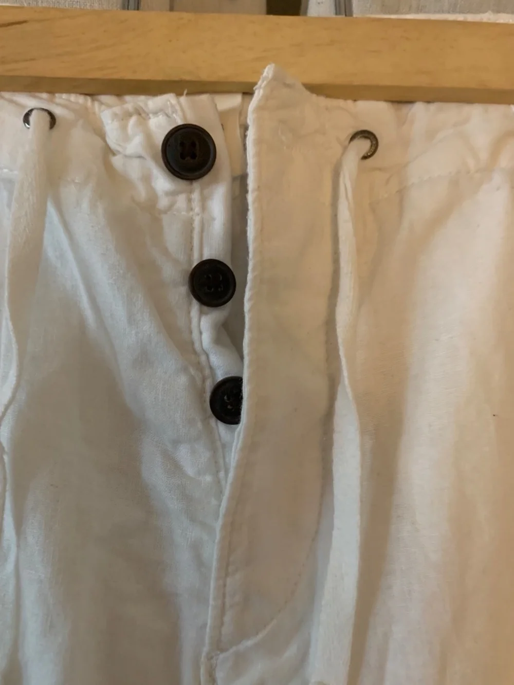 H&M L.O.G.G. Off-White Linen Blend Drawstring Hem Straight Pants US 4